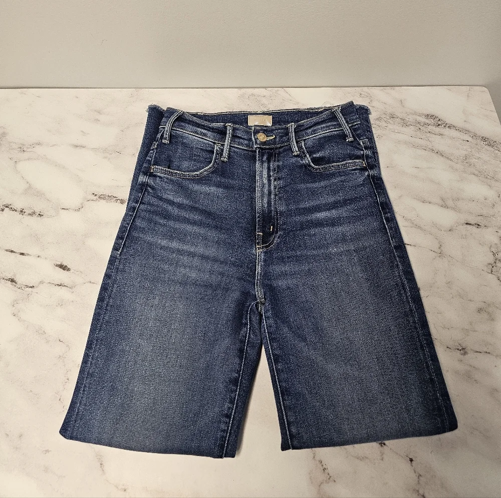 MOTHER The Hustler Ankle Fray Straight‎ Leg High Rise Blue Jeans 25 Preowned